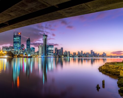 Perth city skyline over the Swan River